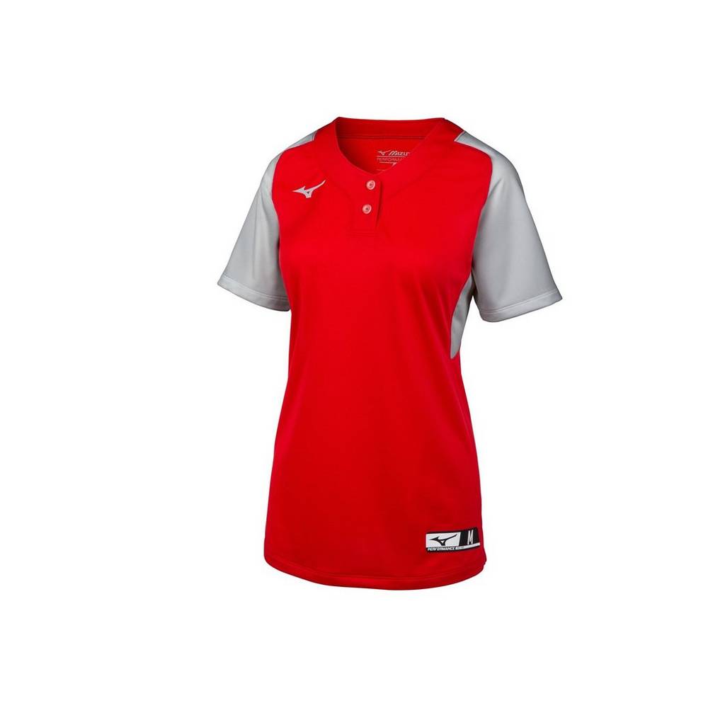 Camisas Mizuno Softball Aerolite 2-Button - Mulher - Vermelhas/Cinzentas - JOQLX4295